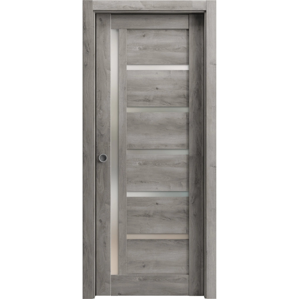 Sliding French Pocket Door 30 x 96 inches Frosted Glass Solid Wood Interior Door B944