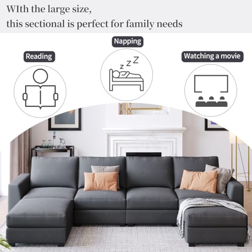 Large U-Shaped Sectional Sofa with Removable Ottomans, Gray Polyester K71227