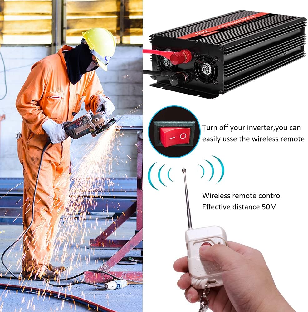 1000 Watt Pure Sine Wave Inverter 12v DC to 110/120v AC with 4 AC and USB Output Q1033