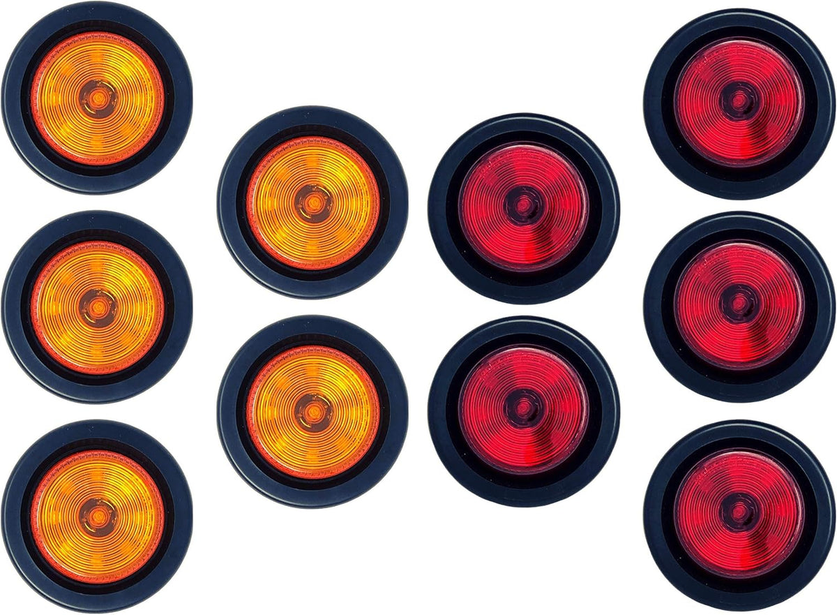 2" Round 9 LED Trailer Side Marker Clearance Light, 5 Amber + 5 Red, Pack of 2 Z181