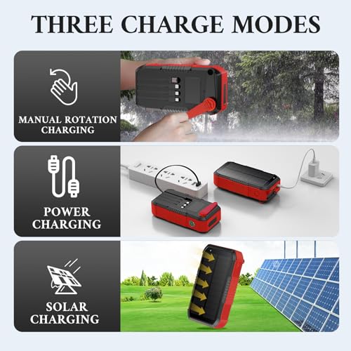 Solar Power Bank 66800mAh Hand Crank 4 Cables 22.5W Fast Charge Black P4497