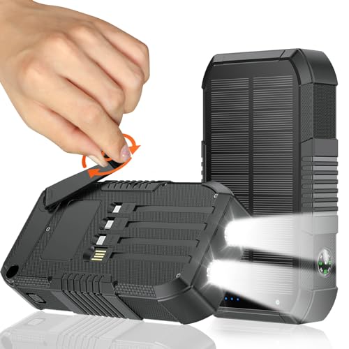Solar Power Bank 66800mAh Hand Crank 4 Cables 22.5W Fast Charge Black P4497