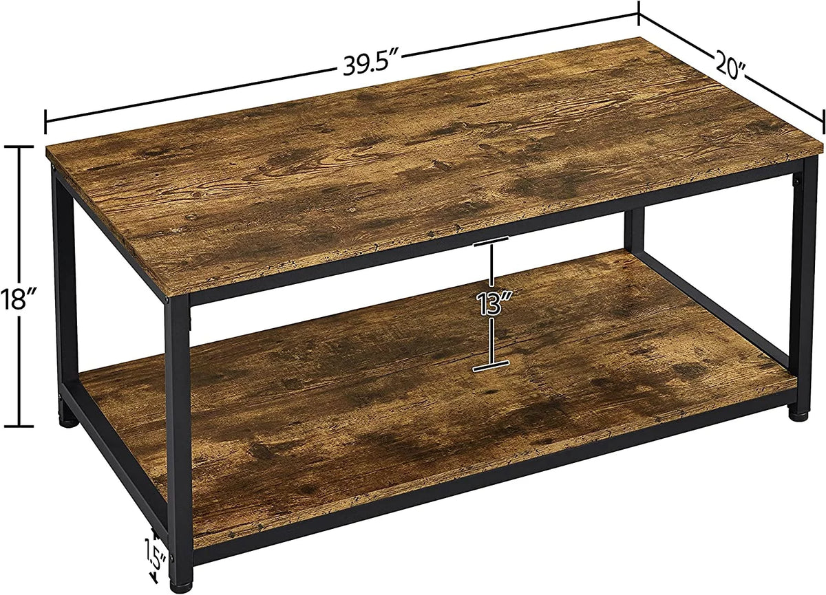 2-Tier Wood Coffee Table with Storage Shelf Metal Frame P9551
