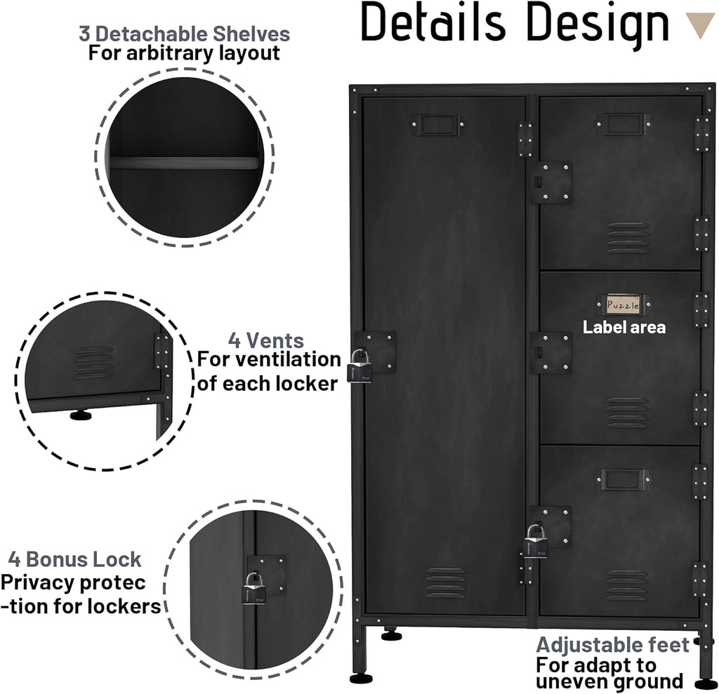 4 Door Lockable Black Metal Storage Cabinet with Shelves E371640