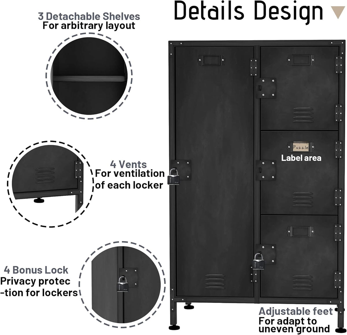 4 Door Lockable Black Metal Storage Cabinet with Shelves E371640