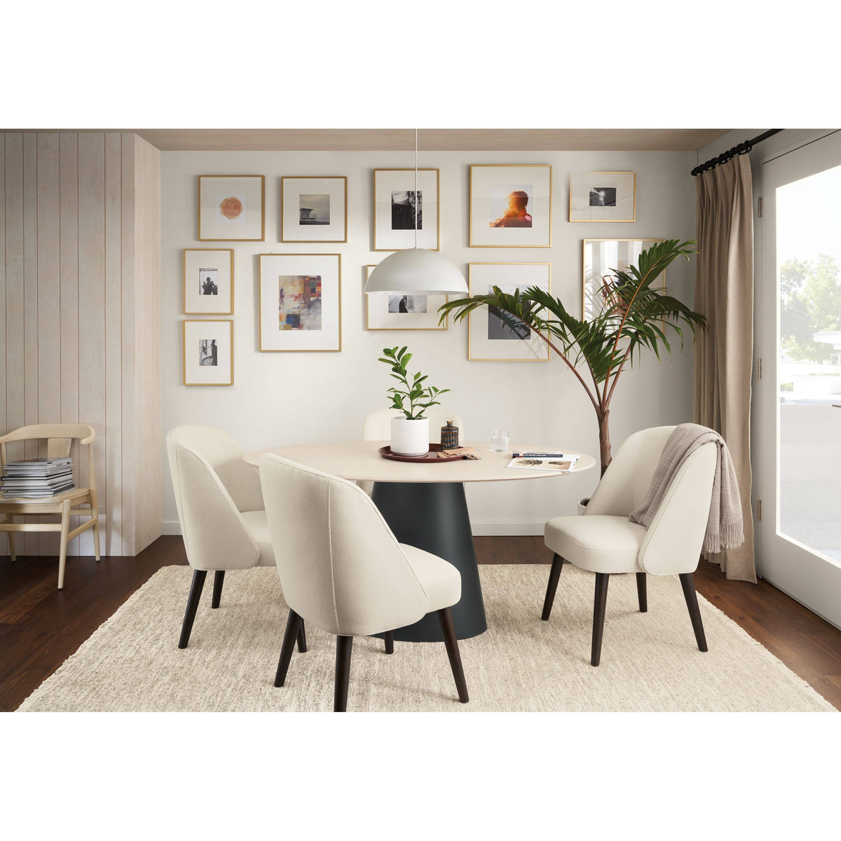 Modern Cora Side Chair in Sumner Linen with Charcoal Legs White Brown Performance Fabric R609613