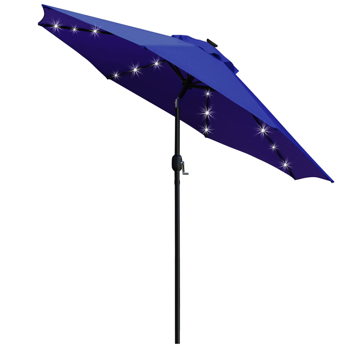 9' Solar LED Patio Umbrella, 8 Ribs, Tilt & Crank (Navy Blue) I9029