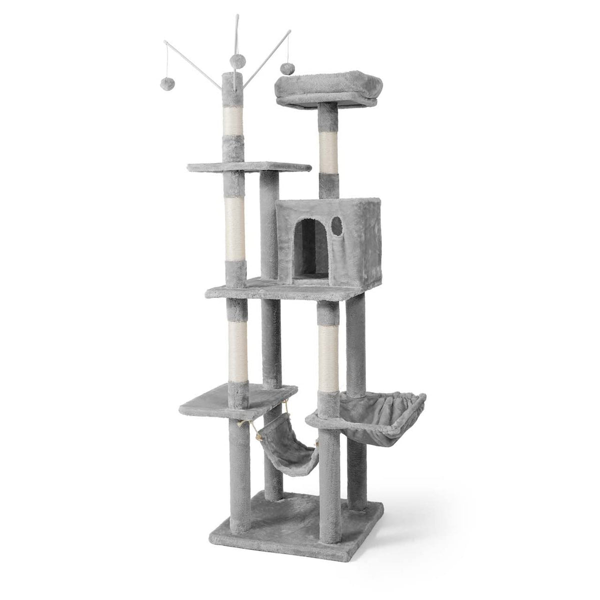Tall Multi-Level Cat Tree with Scratching Posts, Hammock, Cat Cave Condo M99161