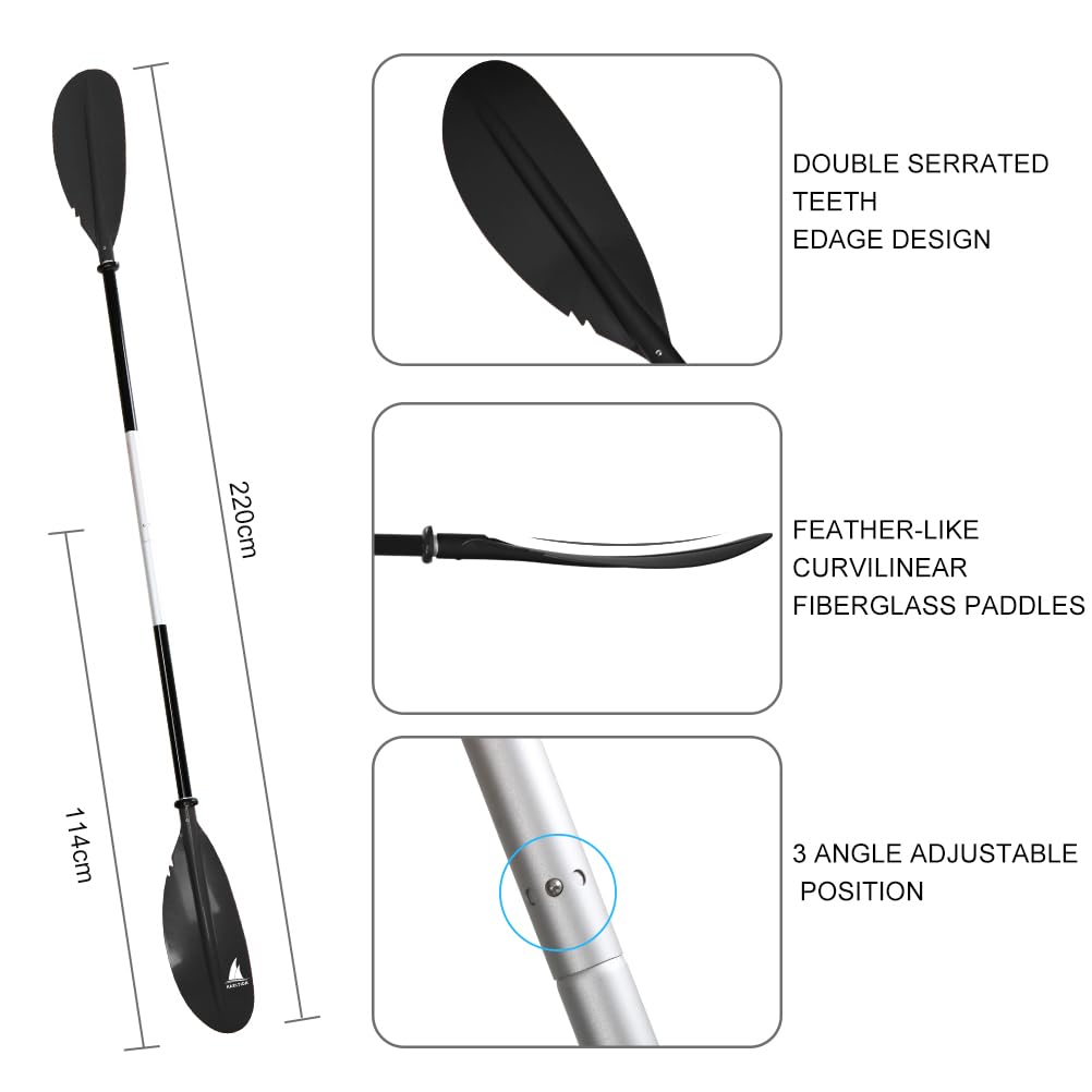 Adjustable 2 Pieces Aluminum Alloy Glass Fiber Kayak Paddle G30659