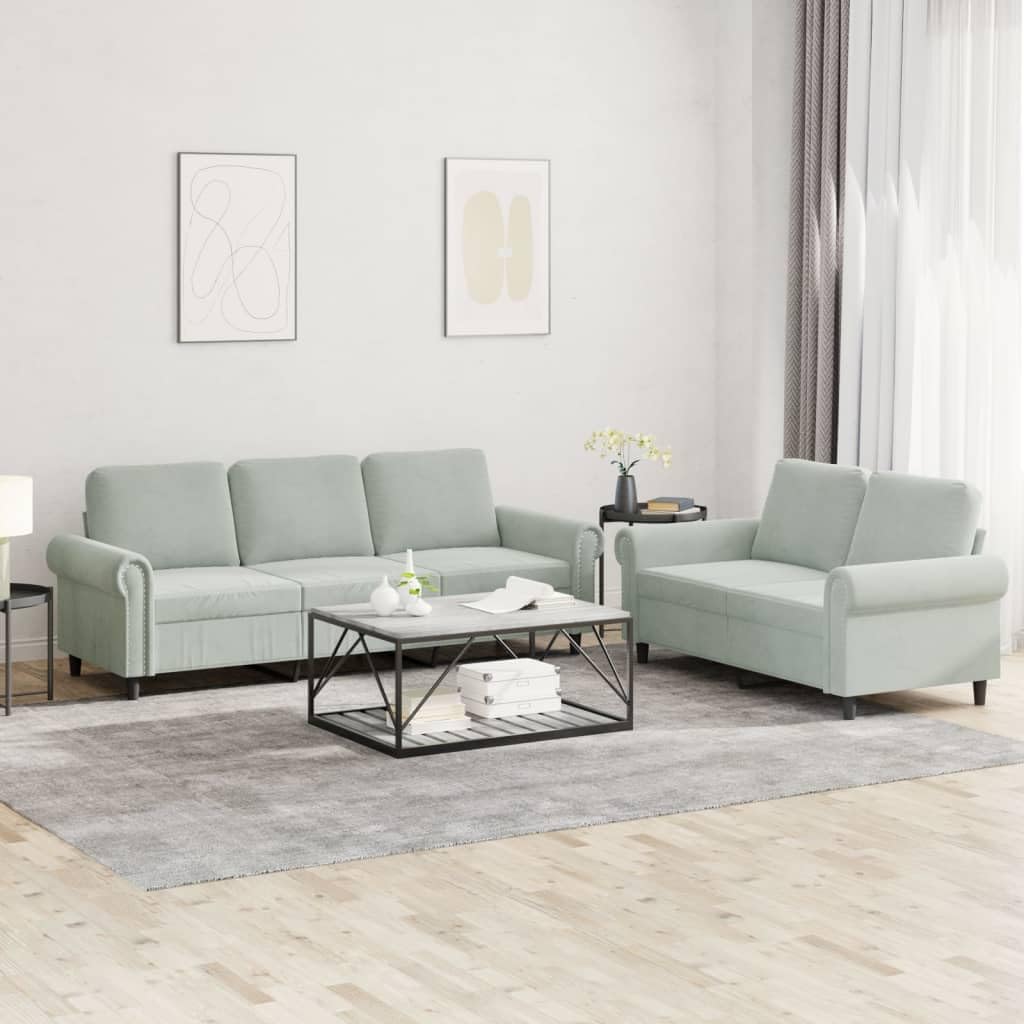 Light Gray Velvet 2 Piece Sofa Set S233474