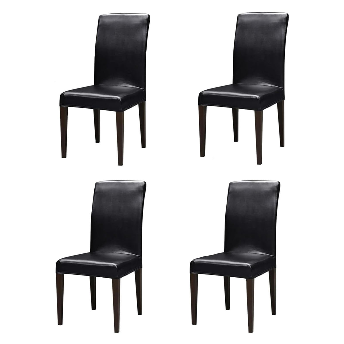 Black 4PCS Waterproof PU Leather Dining Chair Covers M395967