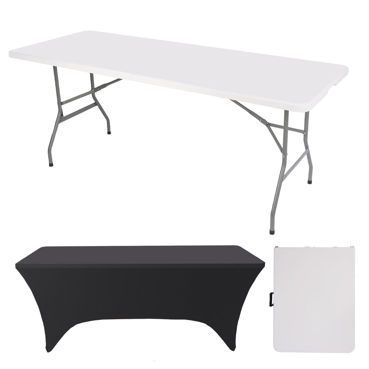 6FT Portable Folding Table with Black Tablecloth T822