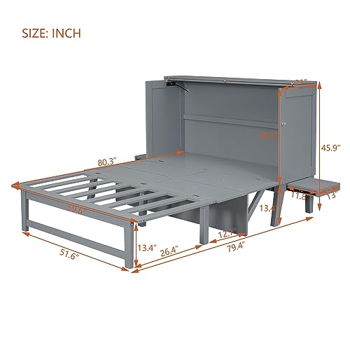 Full Size Solid Wood Murphy Bed with Cabinet and Drawers G6227