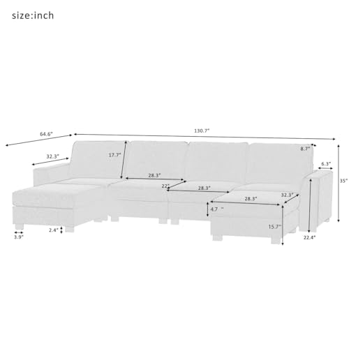 Large U-Shaped Sectional Sofa with Removable Ottomans, Gray Polyester K71227