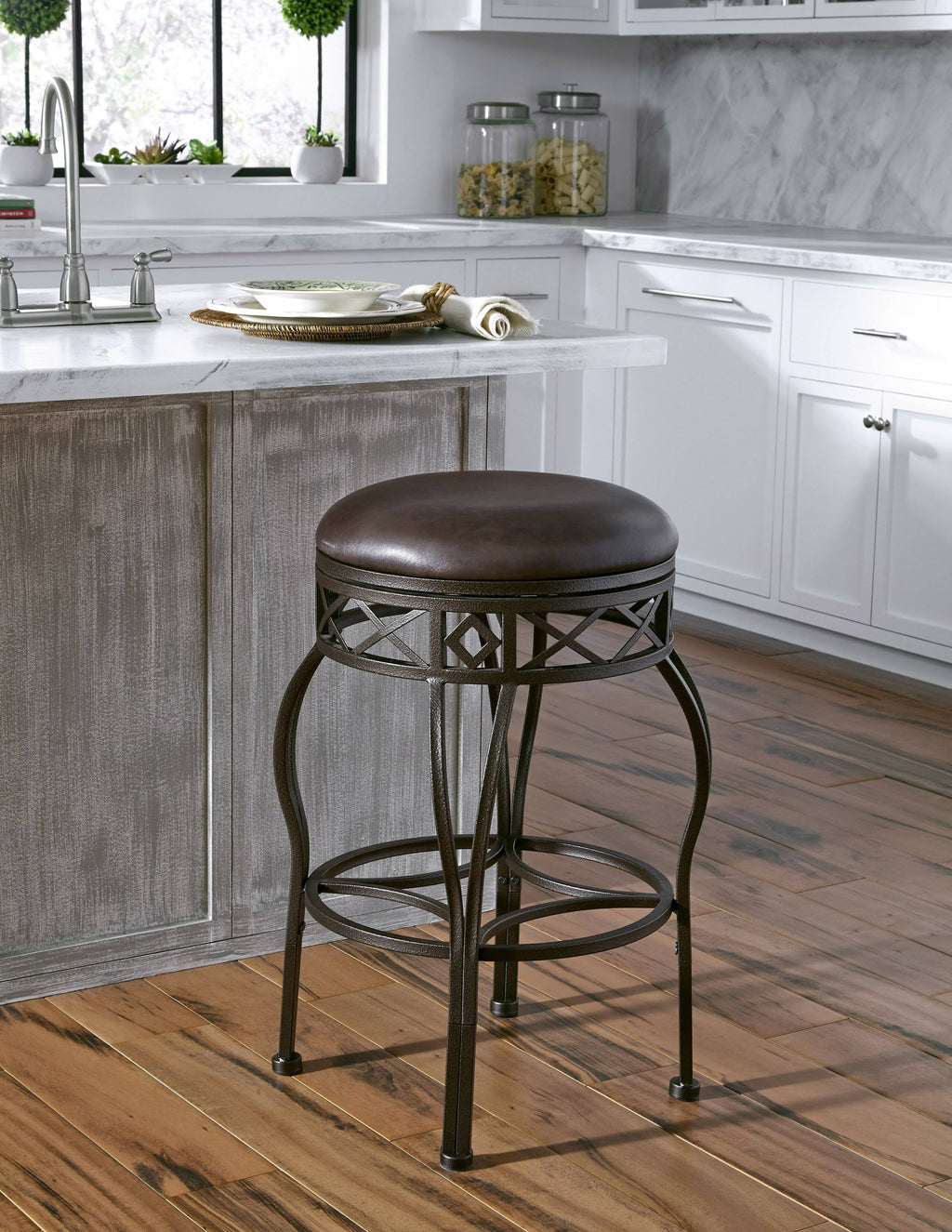 Brown Metal Frame Barstool A32972