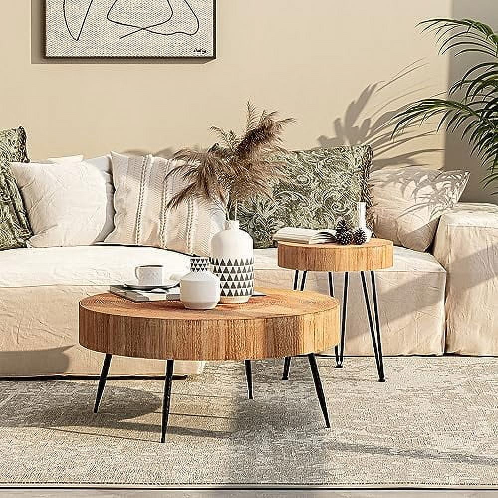 Round Nesting Coffee Table Set with Wood Radial Pattern V589