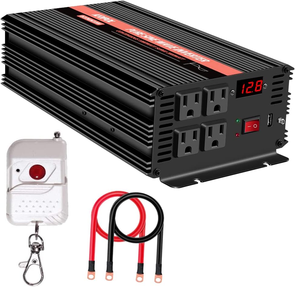 1000 Watt Pure Sine Wave Inverter 12v DC to 110/120v AC with 4 AC and USB Output Q1033