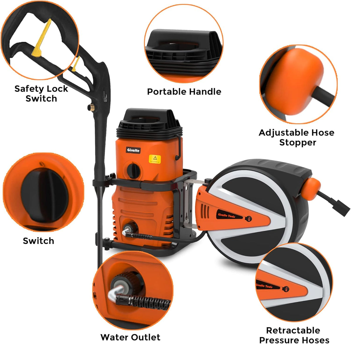 1600PSI Electric Pressure Washer with 40FT Retractable Pressure Hose E2815