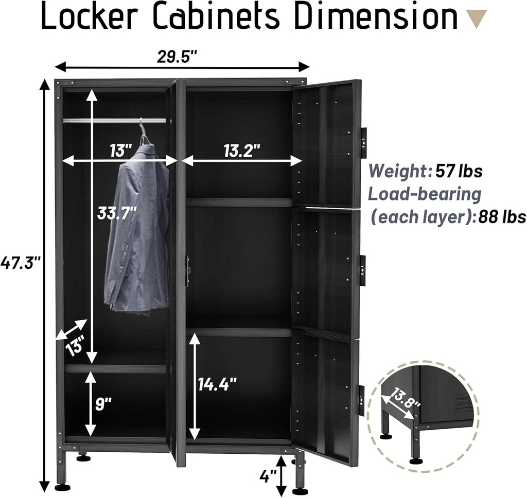 4 Door Lockable Black Metal Storage Cabinet with Shelves E371640