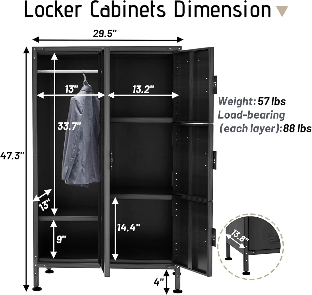 4 Door Lockable Black Metal Storage Cabinet with Shelves E371640