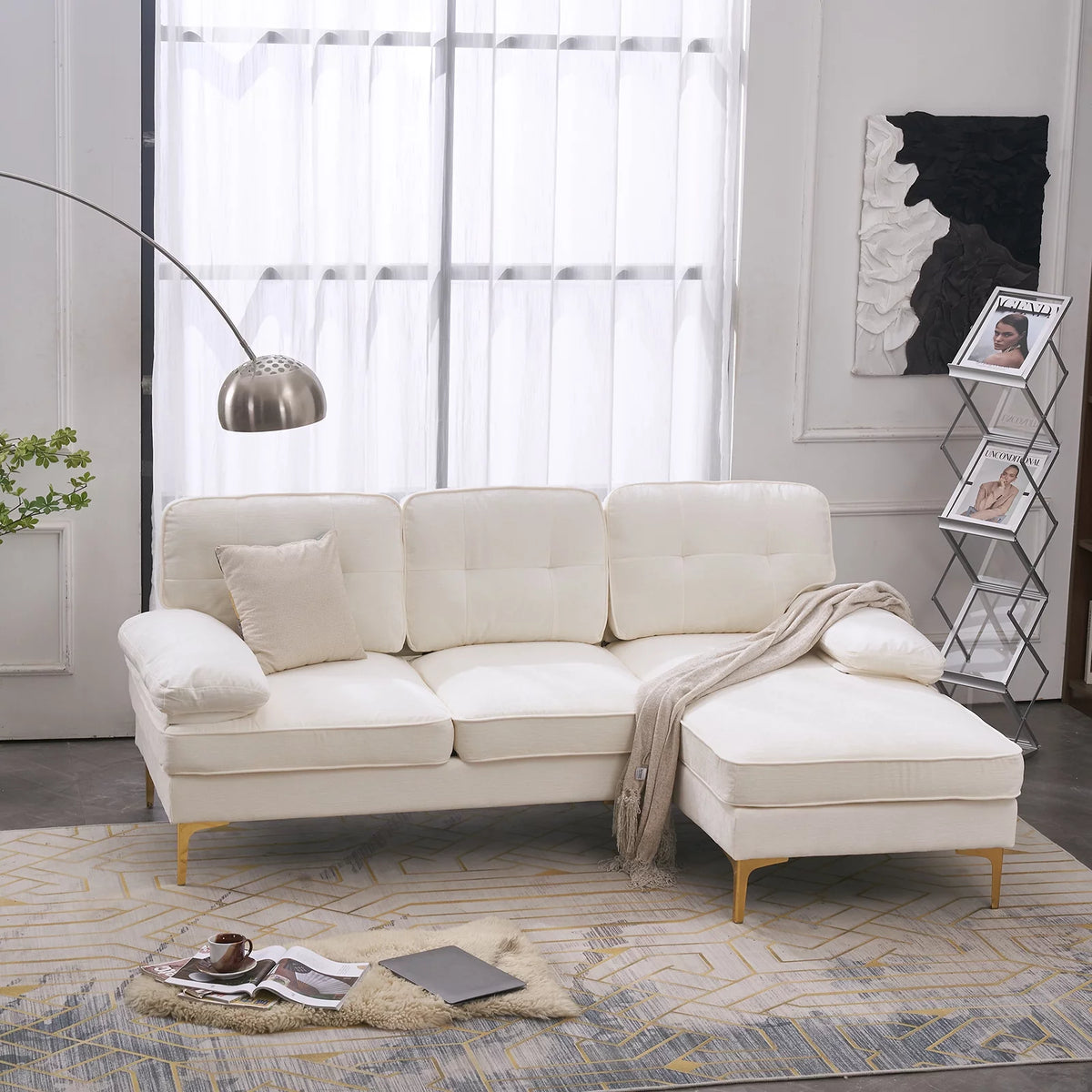 Beige 83 inch L-Shape Sectional Sofa D211