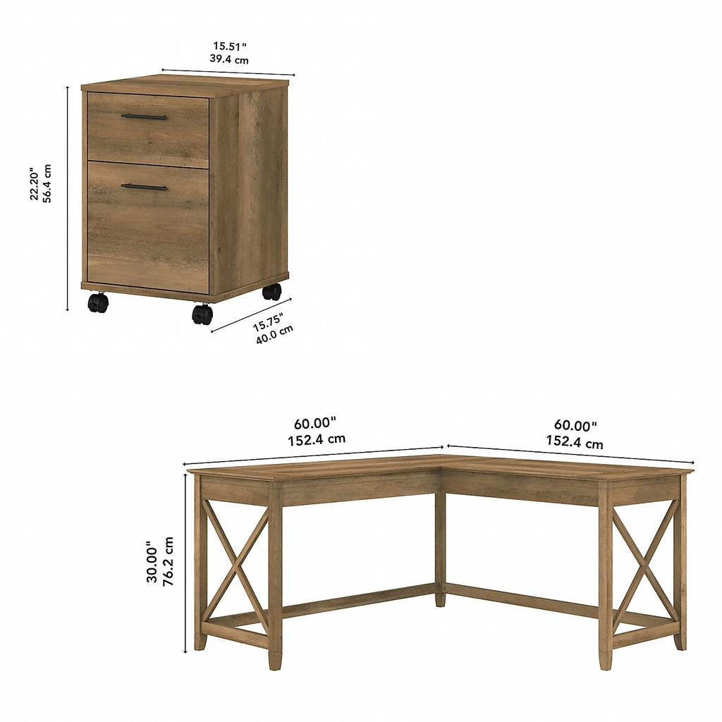L Desk with Mobile File Cabinet in Reclaimed Pine Engineered Wood S2269