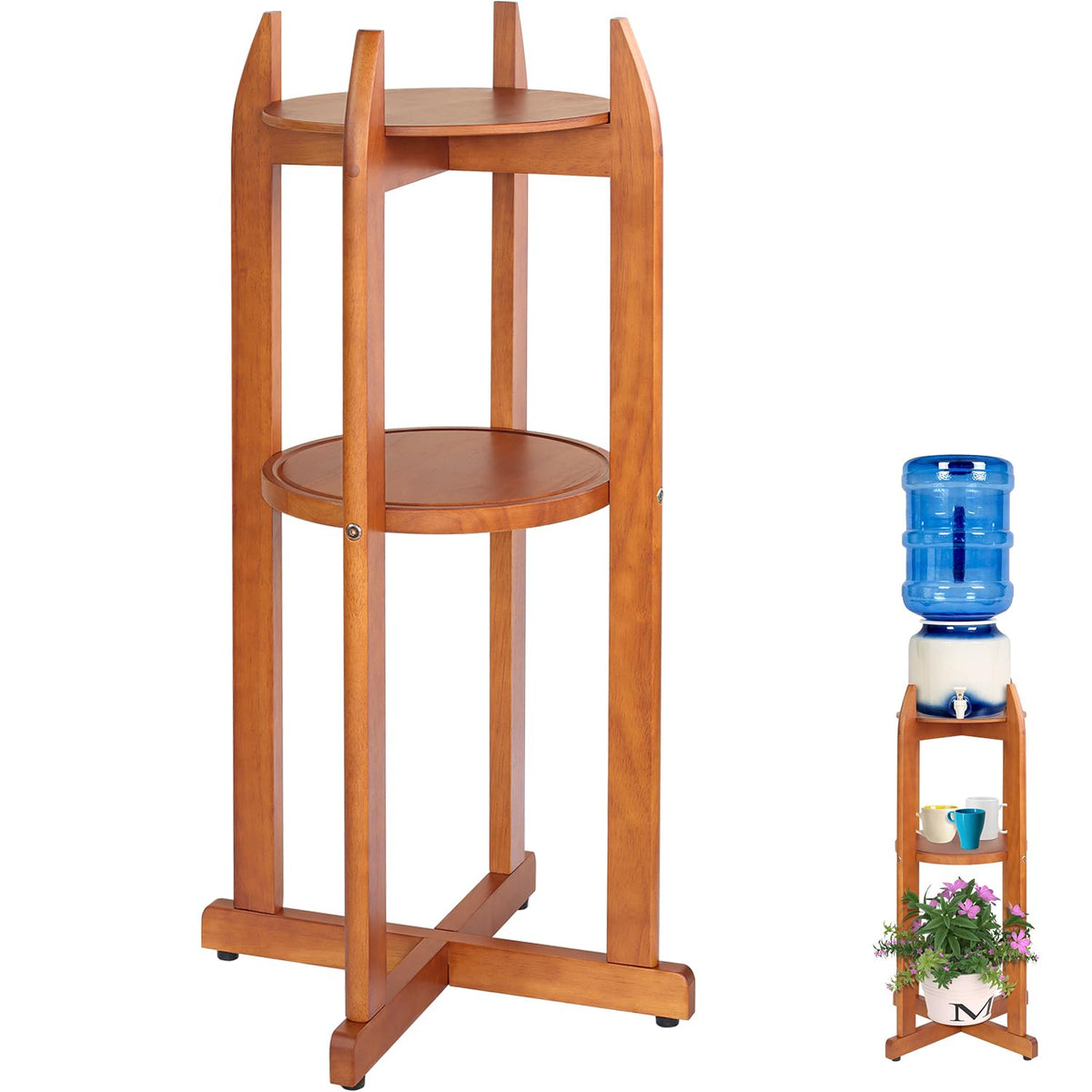 Solid Wood Water Dispenser Stand with 2 Shelves R14385