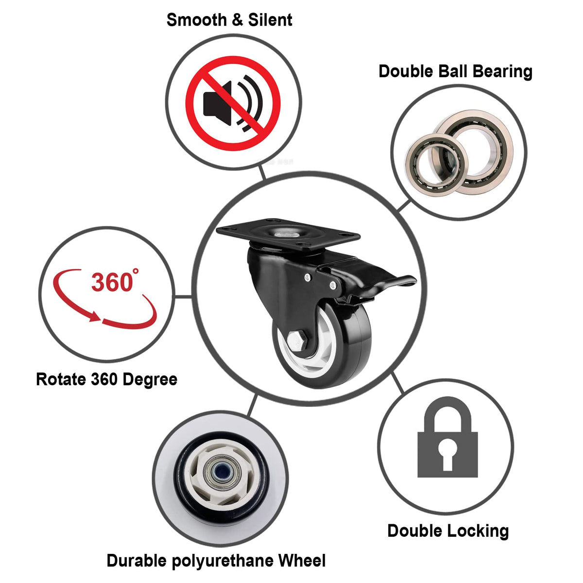 3 Inch Swivel Casters Set of 4 with Brake L624