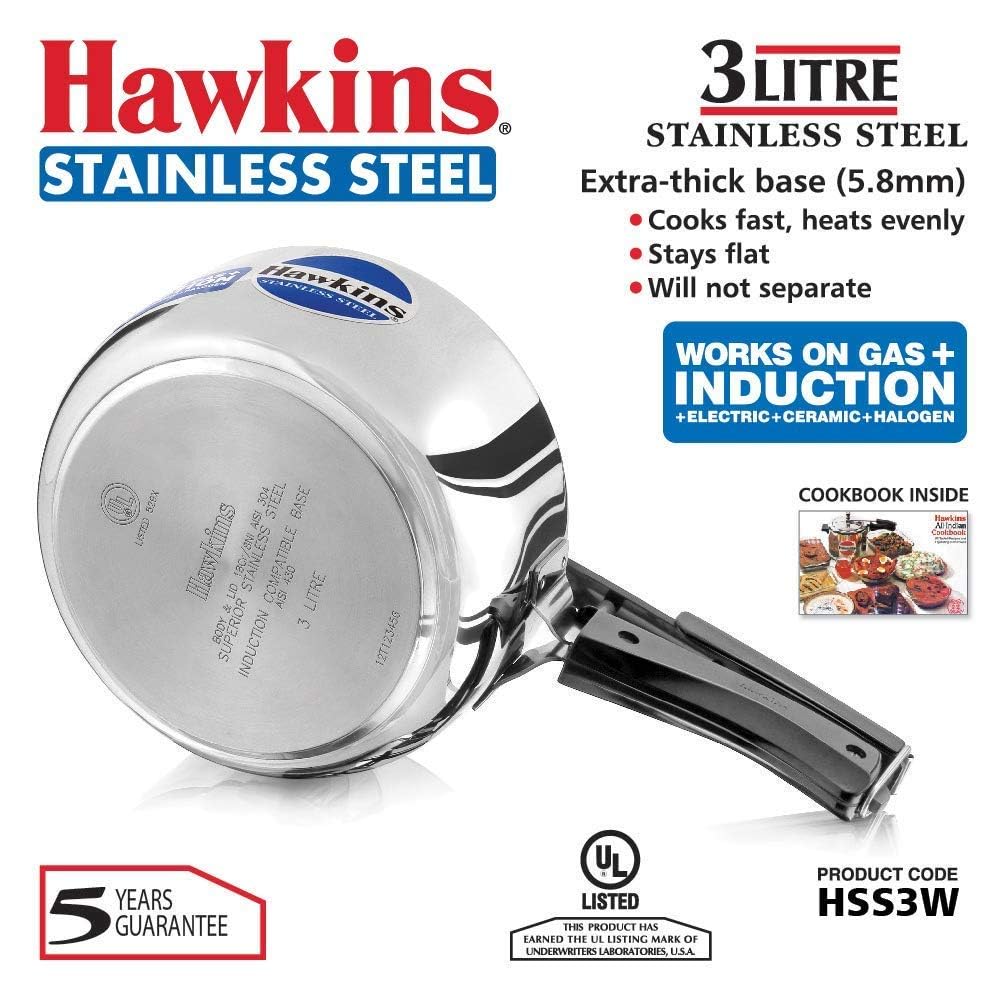 Stainless Steel Induction and Gas Compatible Pressure Cooker Combo Set, Silver (2 litre and 3 litre wide) B510
