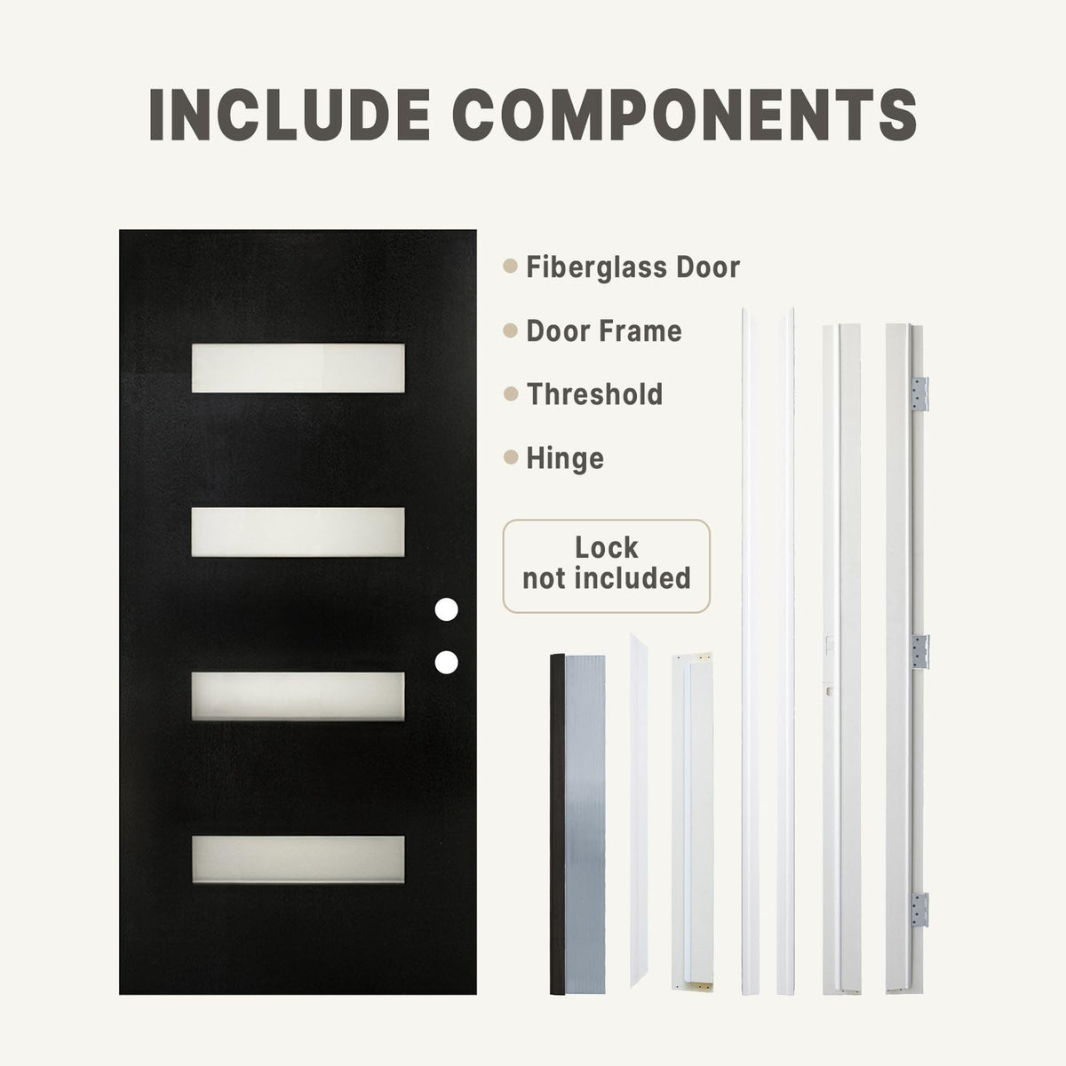 Fiberglass Entry Door 4-Lite Glass Left-Hand Inswing M605832