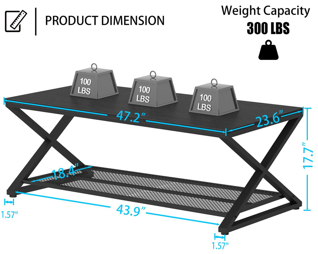 Black 2 Tier Wood Coffee Table with Storage N3953