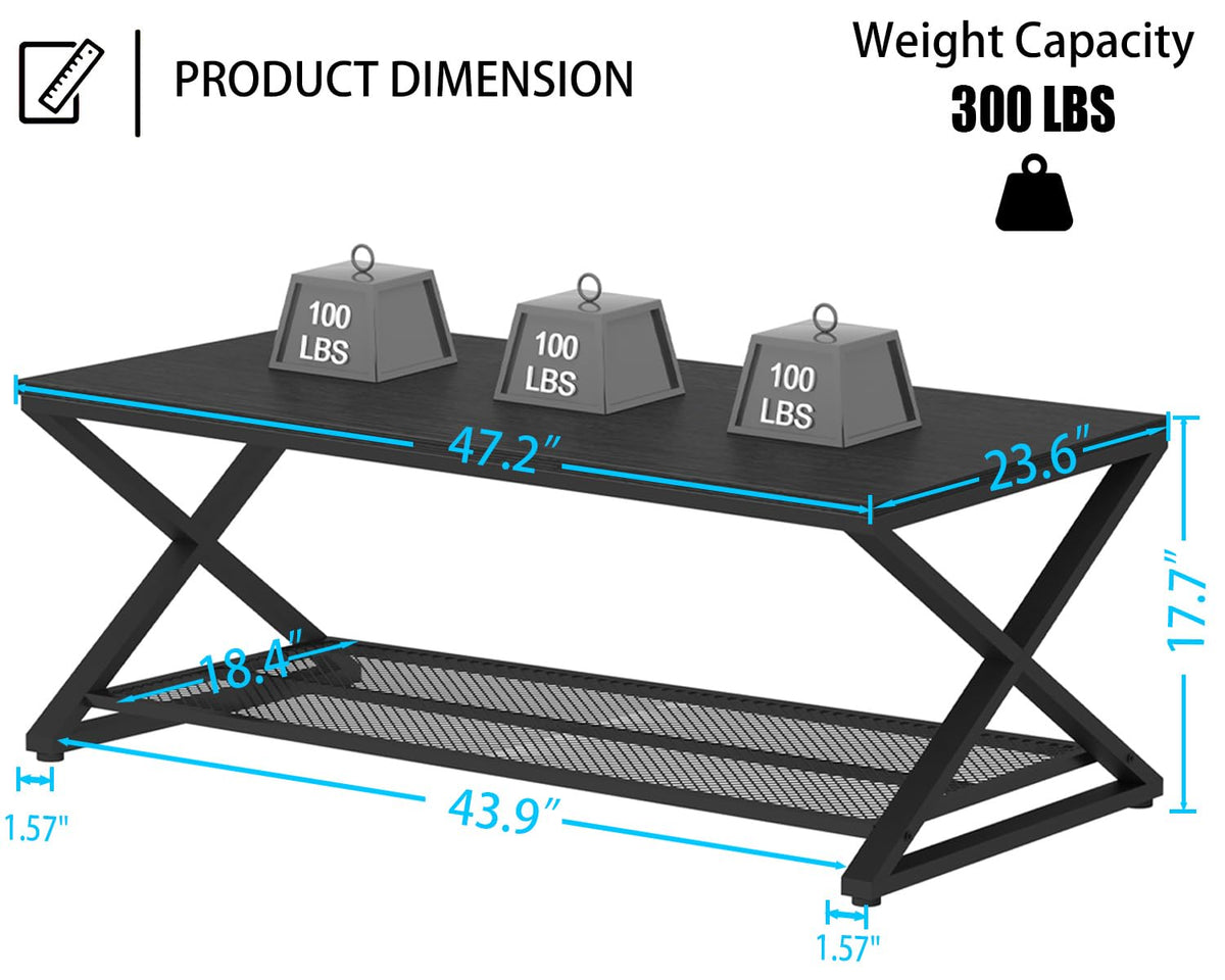 Black 2 Tier Wood Coffee Table with Storage N3953