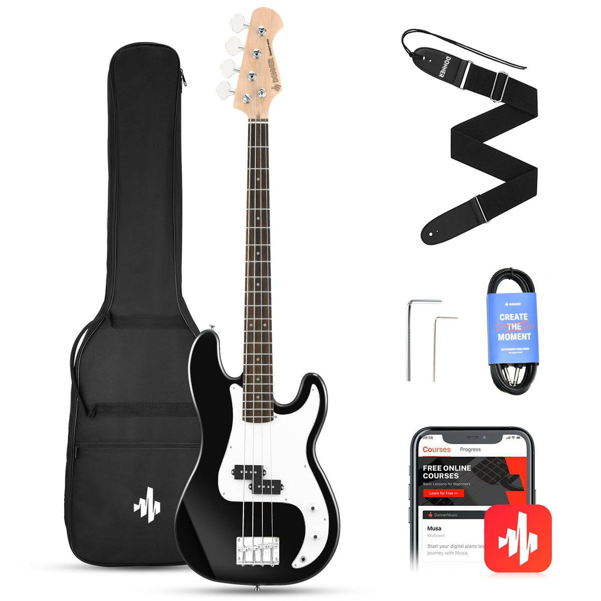 Electric Bass 4 Strings Full-Size Guitar Kit PB-Style Black G8684