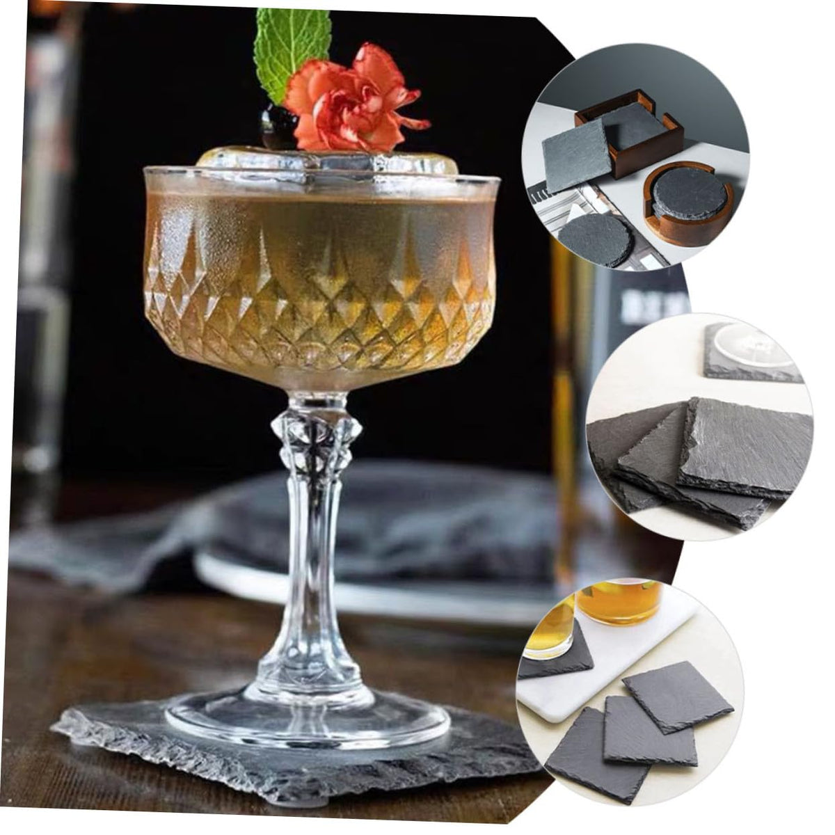 Black 12pcs Natural Stone Coasters G8979