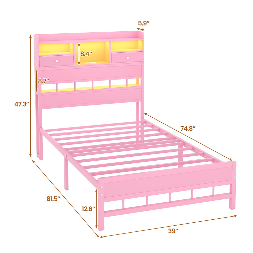 Twin Bed Frame with Storage Headboard E543