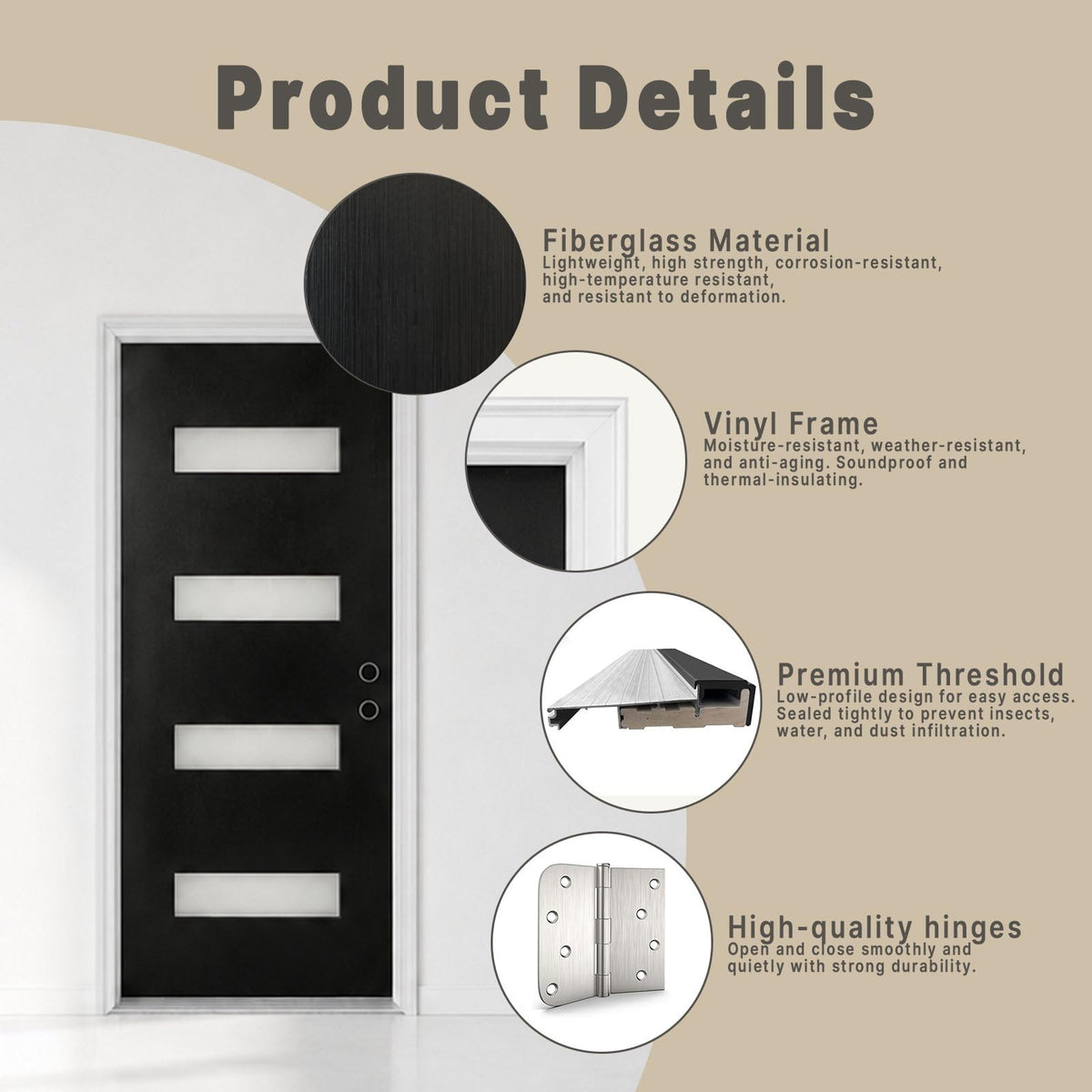 Fiberglass Entry Door 4-Lite Glass Left-Hand Inswing M605832