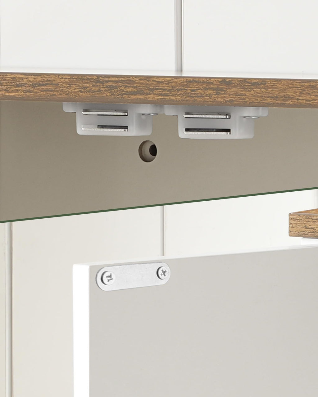 White and Walnut Bathroom Wall Cabinet with Towel Bar P291845