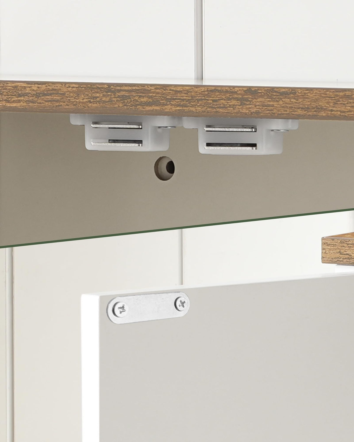 White and Walnut Bathroom Wall Cabinet with Towel Bar P291845