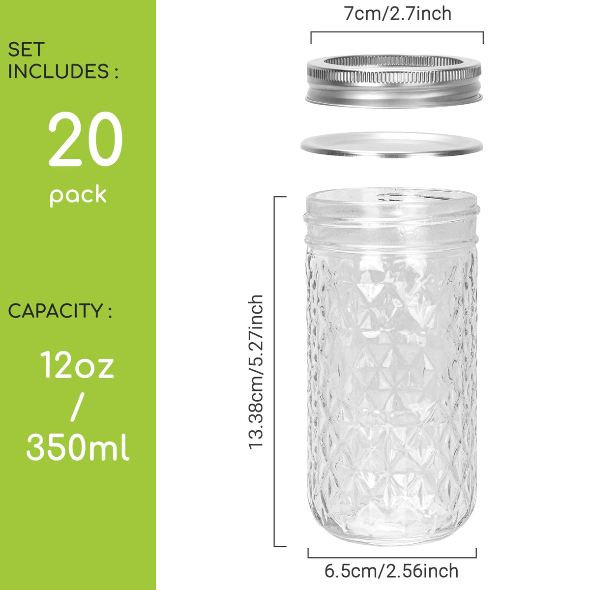 12 oz Regular Mouth Glass Mason Jar 20 Pack T592349