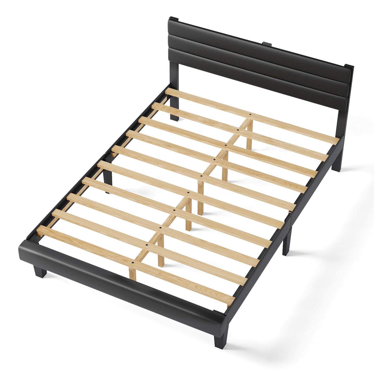 Full Faux Leather Upholstered Platform Bed Frame with Adjustable Headboard U464289