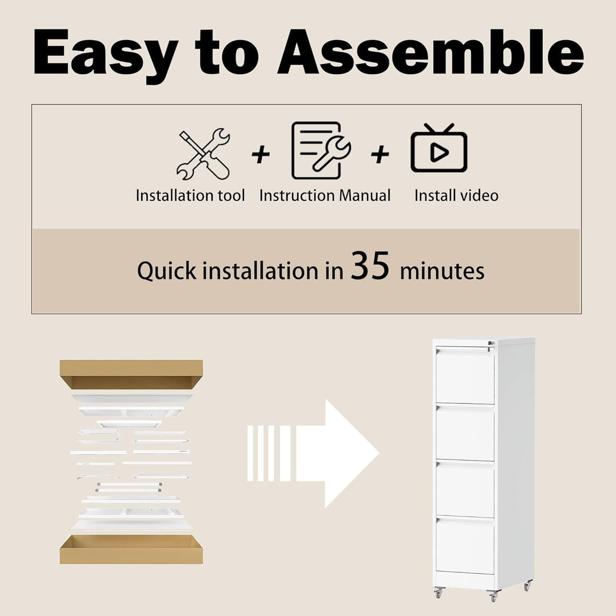 White 4 Drawer Metal File Cabinet with Wheels F6197