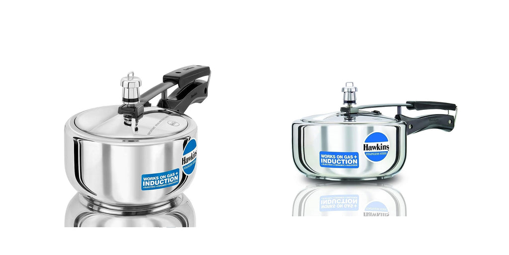 Stainless Steel Induction and Gas Compatible Pressure Cooker Combo Set, Silver (2 litre and 3 litre wide) B510
