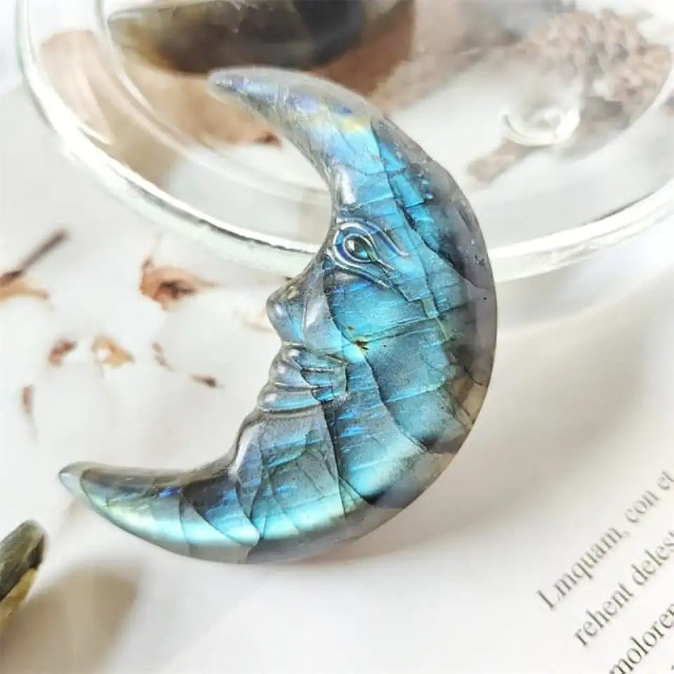 Labradorite Moon Face Natural Stones Quartz Carving Polished Crystal Healing Gemstones Decoration R994040