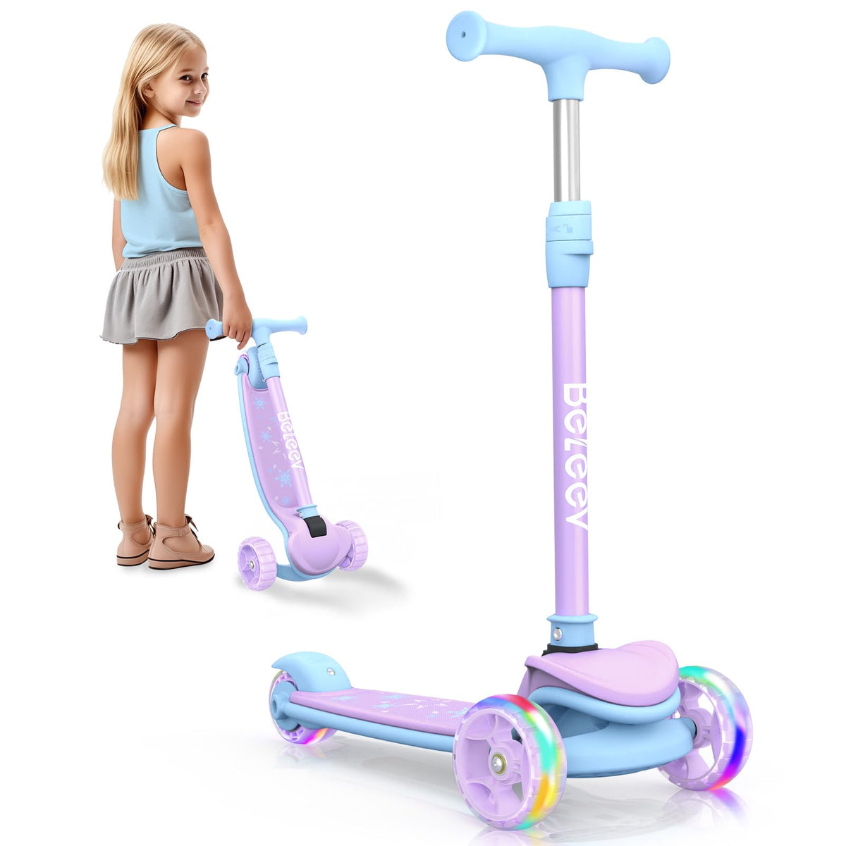 3 Wheel Folding Kick Scooter with LED Light-Up Wheels A36435