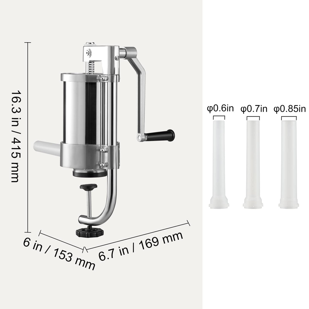 2.5LBS 304 Stainless Steel Vertical Sausage Stuffer with 3 Stuffing Tubes X435