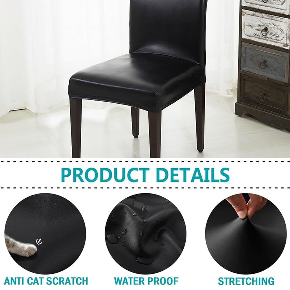 Black 4PCS Waterproof PU Leather Dining Chair Covers M395967
