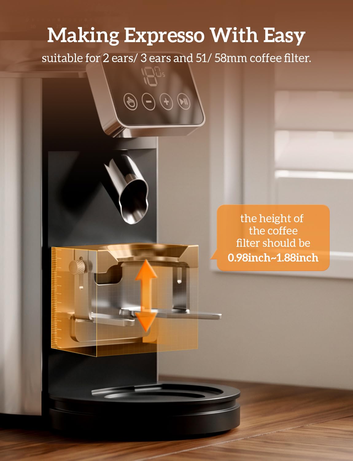 Stainless Steel Espresso Grinder with Portafilter Holder E613
