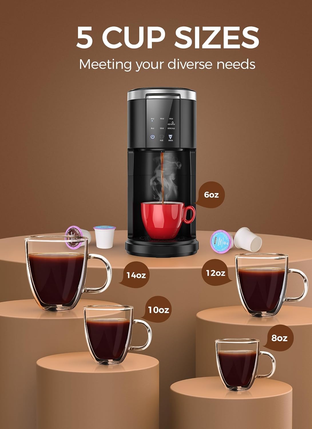 Single Serve Coffee Maker, 2 in 1 Capsule & Ground Coffee Brewer, 40 Oz Removable Water Tank B500