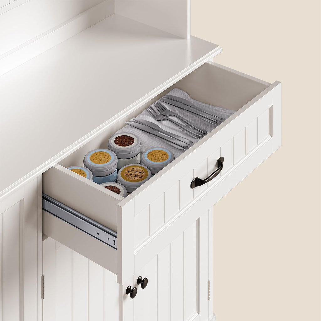 Tall White Kitchen Storage Cabinet with Door and Shelves B7465