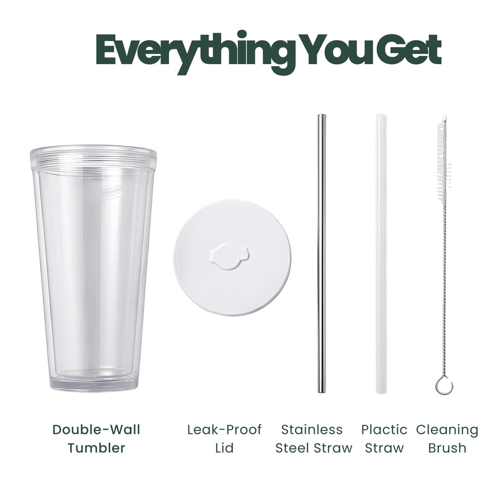 24 oz BPA-Free Double-Wall Insulated Plastic Tumbler with Lid and Straw A5472